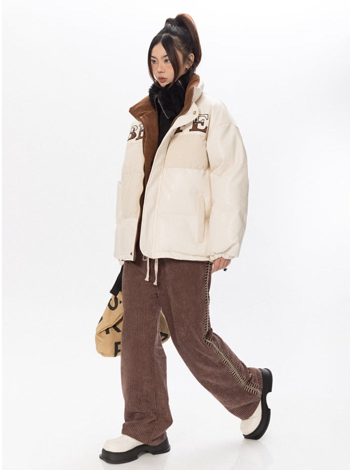 Corduroy Contrast Puffer Jacket