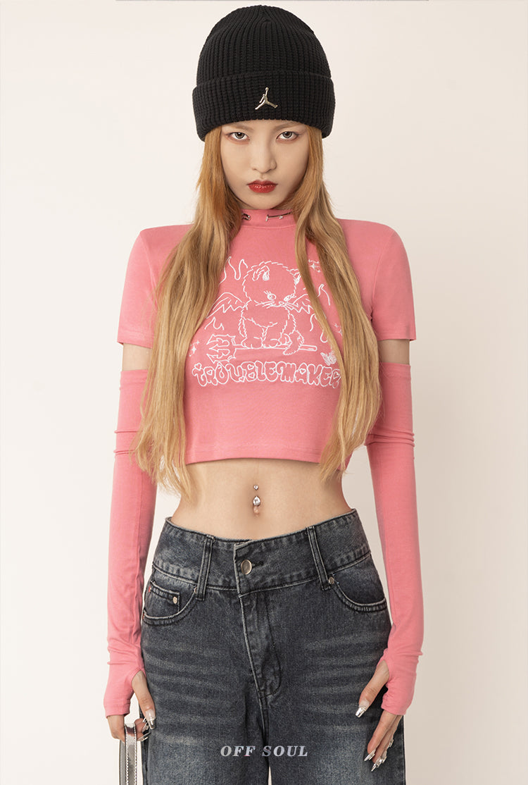Troublemaker Baby Tee with Sleeves