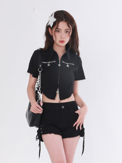 Star Zipper Crop Top