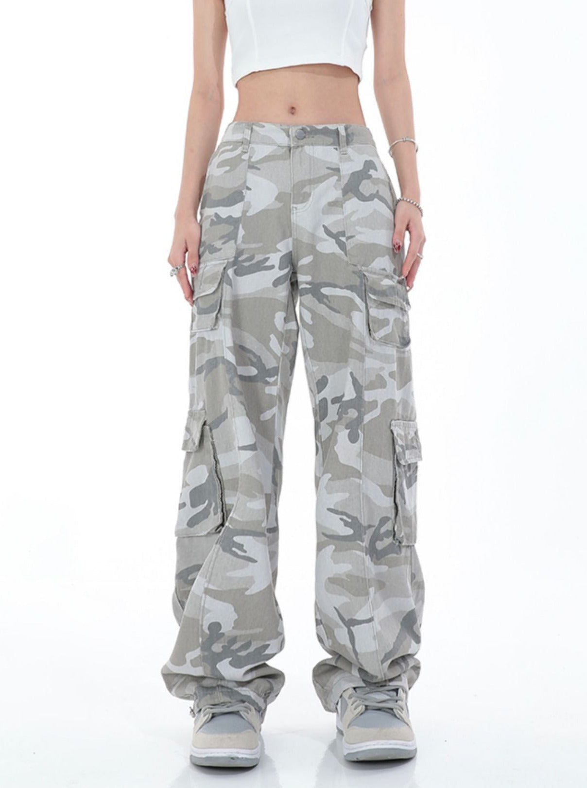 Grey Camo Cargo Pants