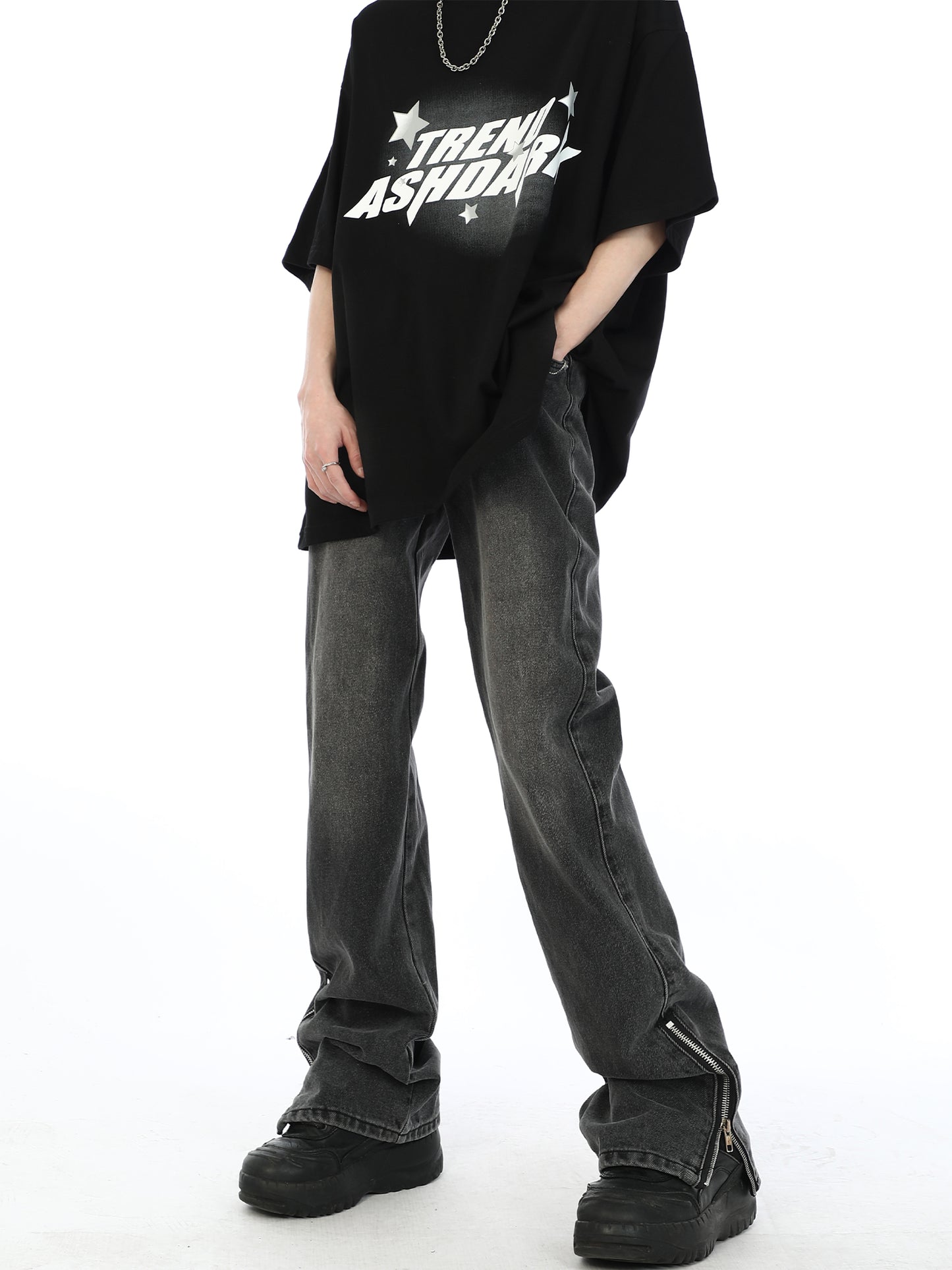 Streetwear y2k Ankle Zipper Slit Distressed Jeans