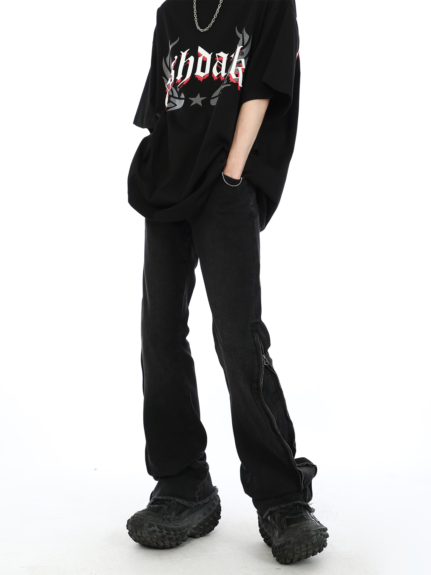 Black Side Zipper Jeans