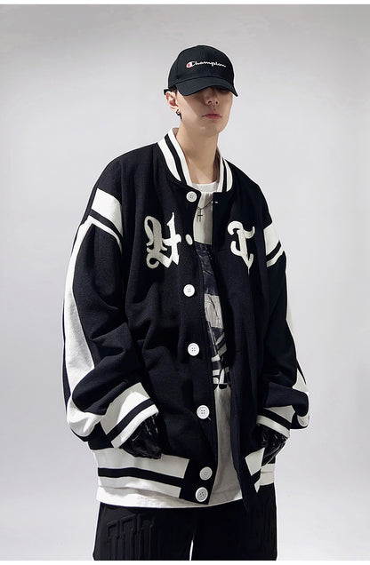 Streetwear Hip Hop Bolt Waffle Knit Baseball Jacket