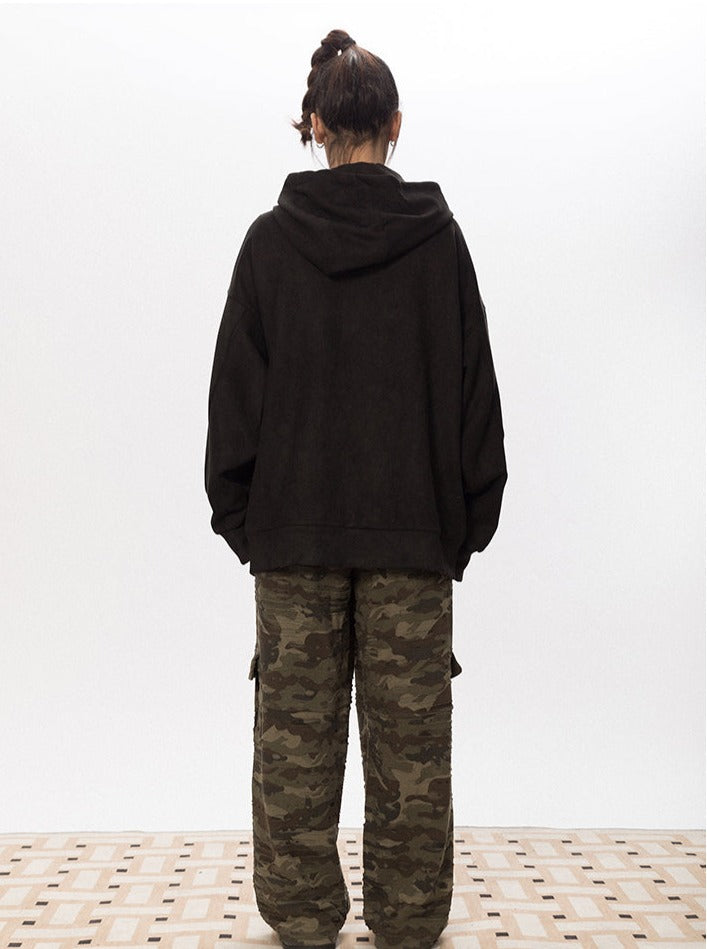 Asymmetric Zipper Faux Suede Hoodie