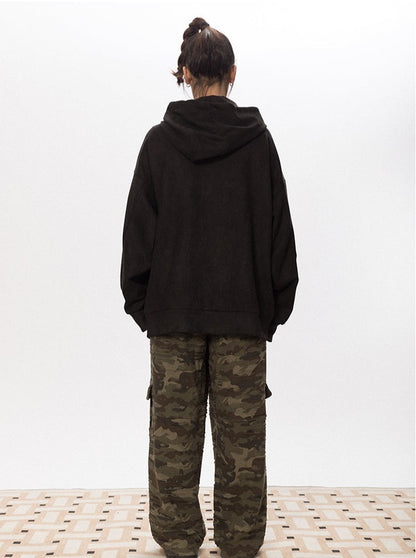 Asymmetric Zipper Faux Suede Hoodie