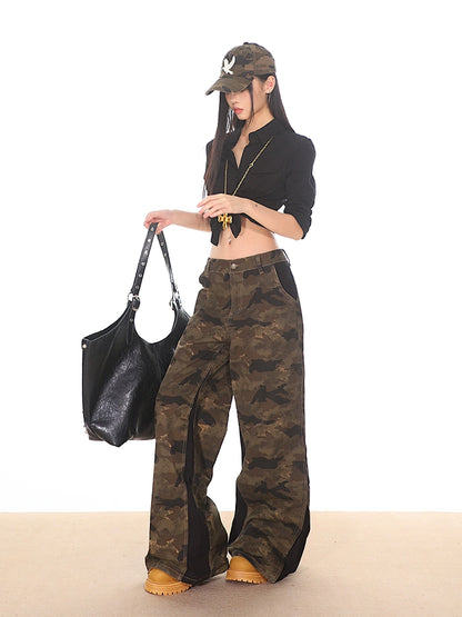 Camouflage Pants with Side Zipper Panels