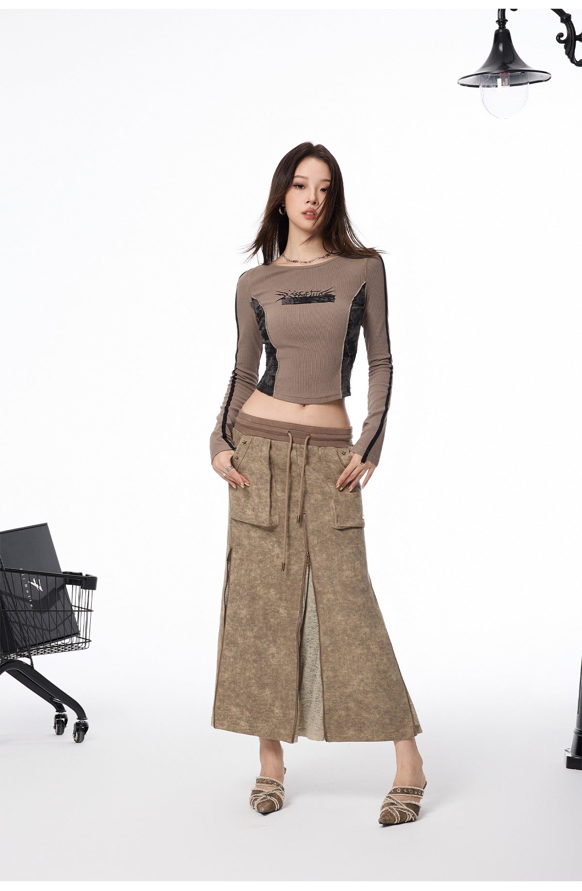 Camel Zipper Maxi Skirt