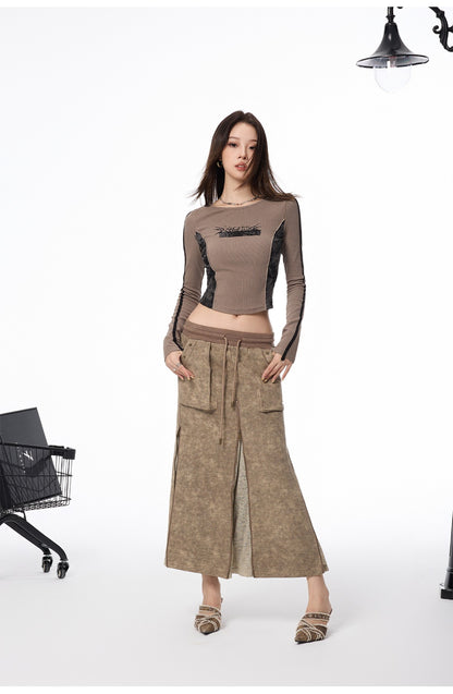 Camel Zipper Maxi Skirt