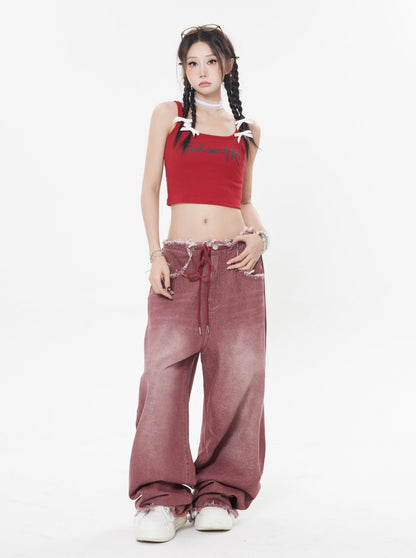 Raw Edge Wide Leg Jeans