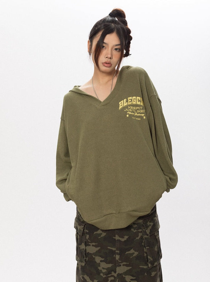 Waffle Knit V Neck Hoodie