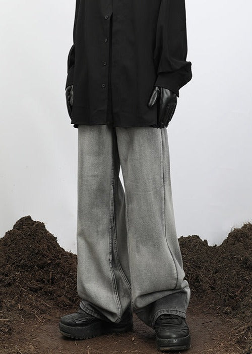 Wide Leg V Distressed Jeans