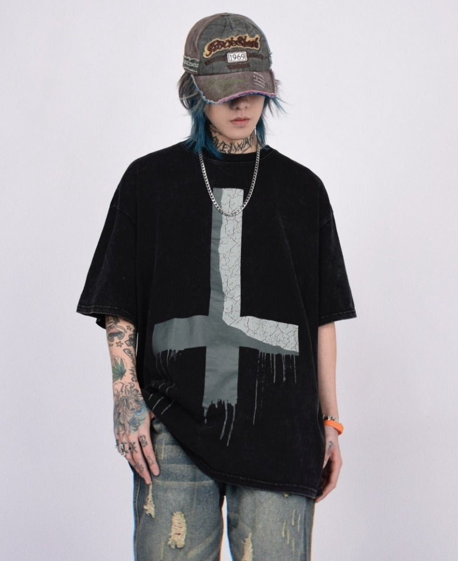 Goth Streetwear Inverted Cross Graphic T-Shirt