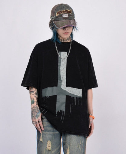 Goth Streetwear Inverted Cross Graphic T-Shirt
