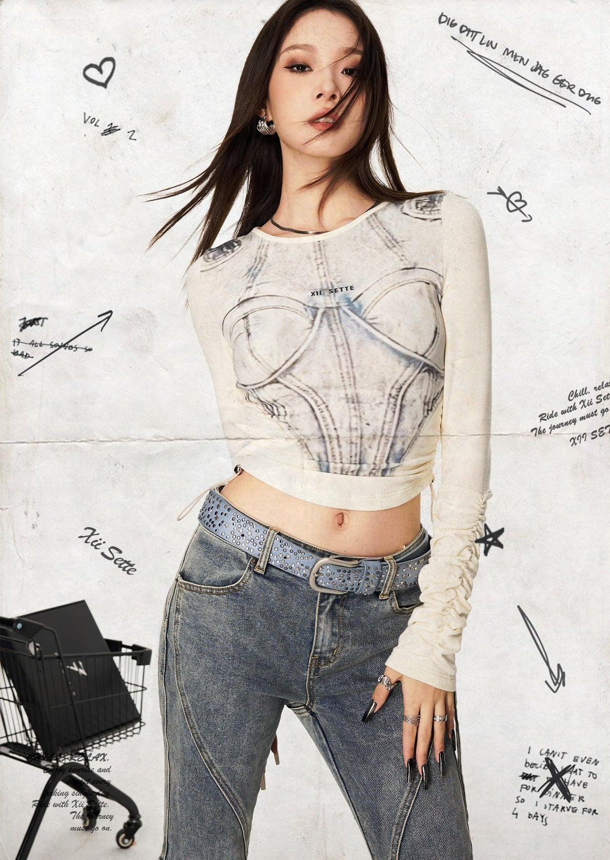 Corset Print Long Sleeve Top