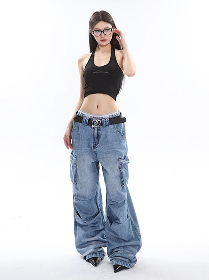 Slouchy Pleated Cargo Jeans