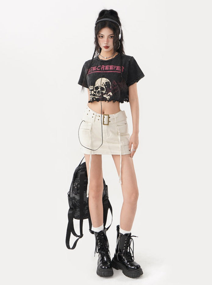 Creeper Vintage Washed Destroyed Crop Top
