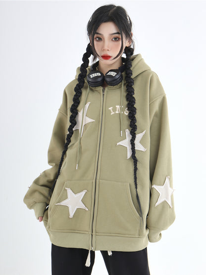 Star Patch Zip Hoodie