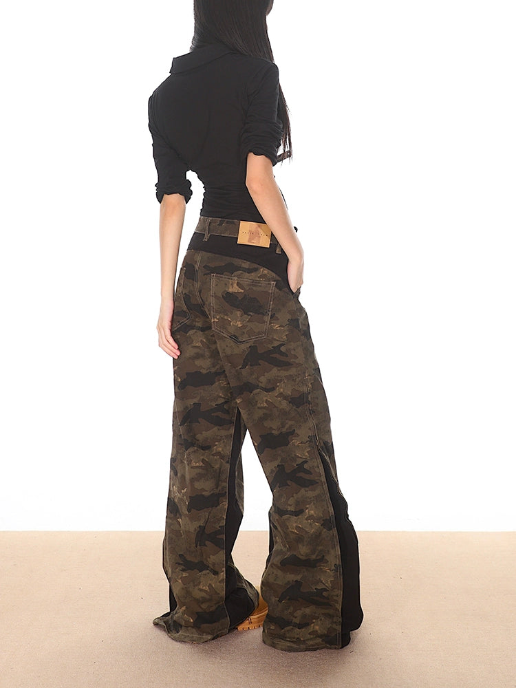 Camouflage Pants with Side Zipper Panels