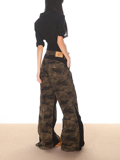 Camouflage Pants with Side Zipper Panels