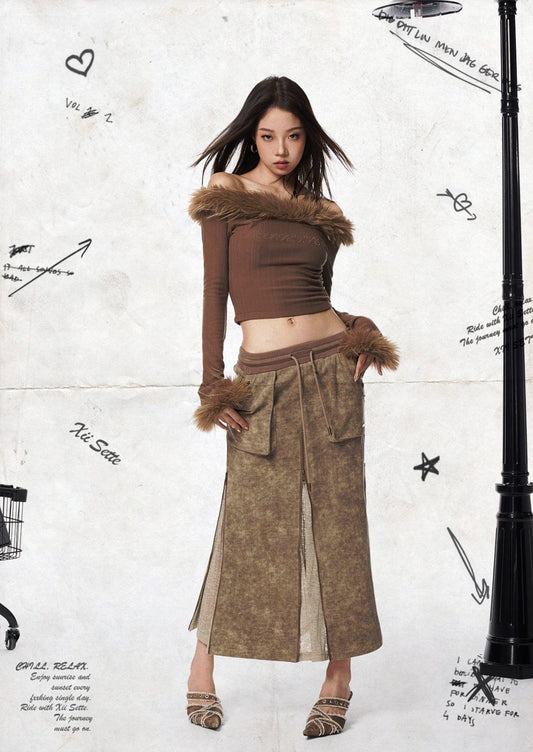 Camel Zipper Maxi Skirt