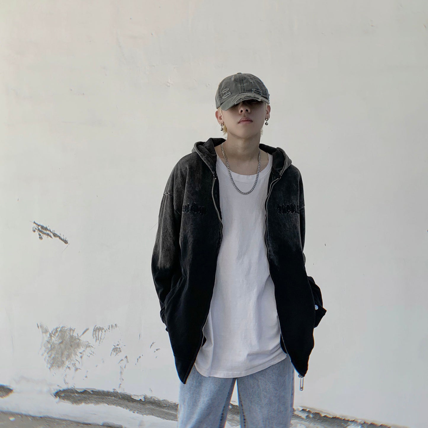 Black Gradient Snap Side Hoodie