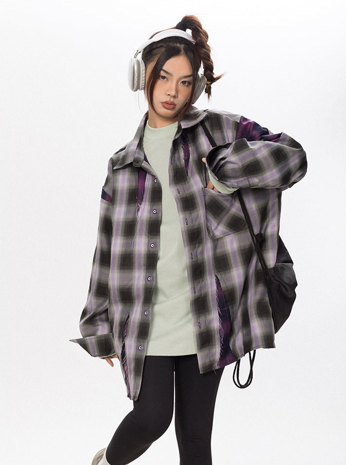Deconstructed Purple Plaid Shirt