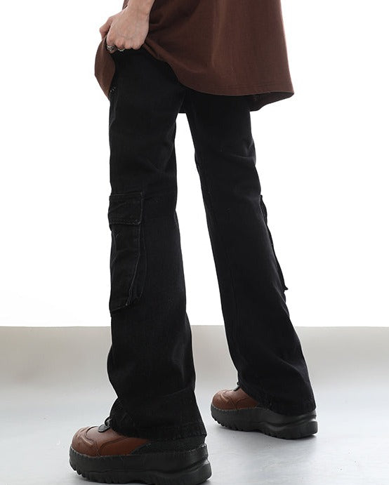 Zipper Flared Cargo Jeans