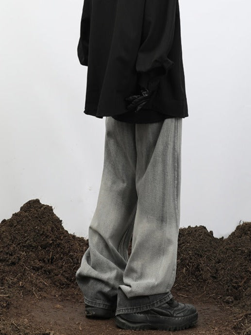 Wide Leg V Distressed Jeans
