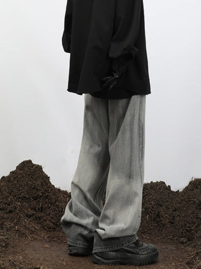Wide Leg V Distressed Jeans