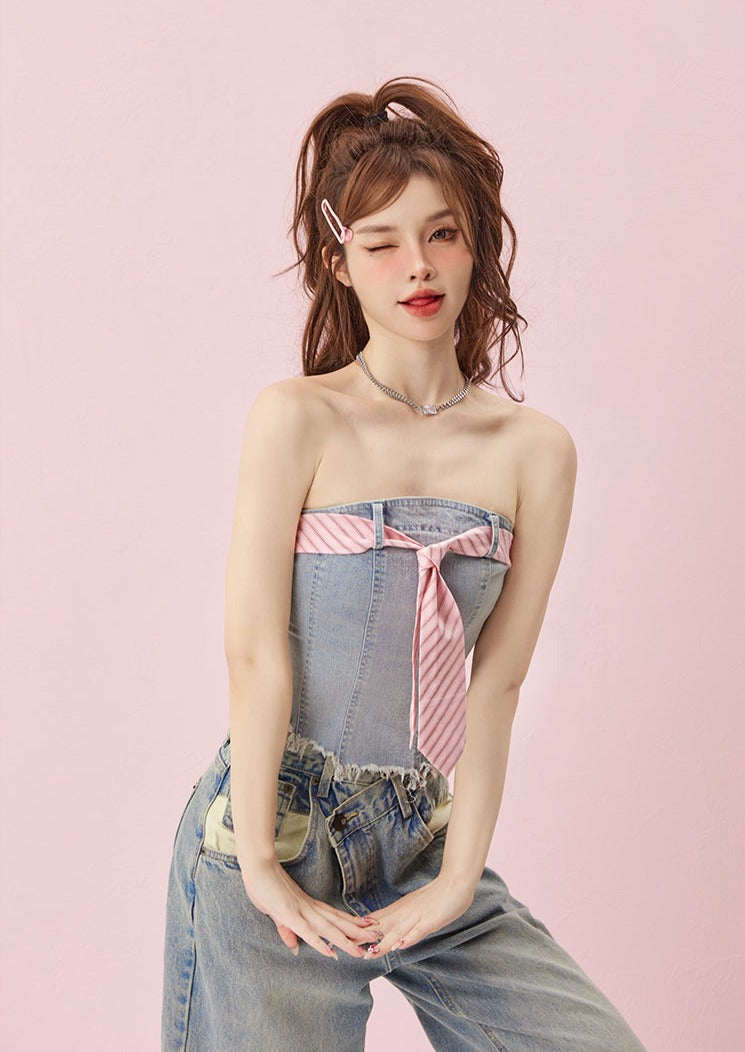 Denim Tie Tube Top
