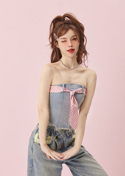 Denim Tie Tube Top