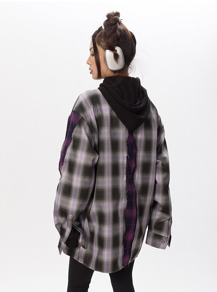 Deconstructed Purple Plaid Shirt