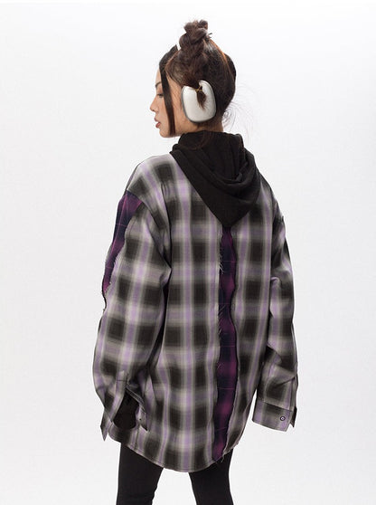 Deconstructed Purple Plaid Shirt