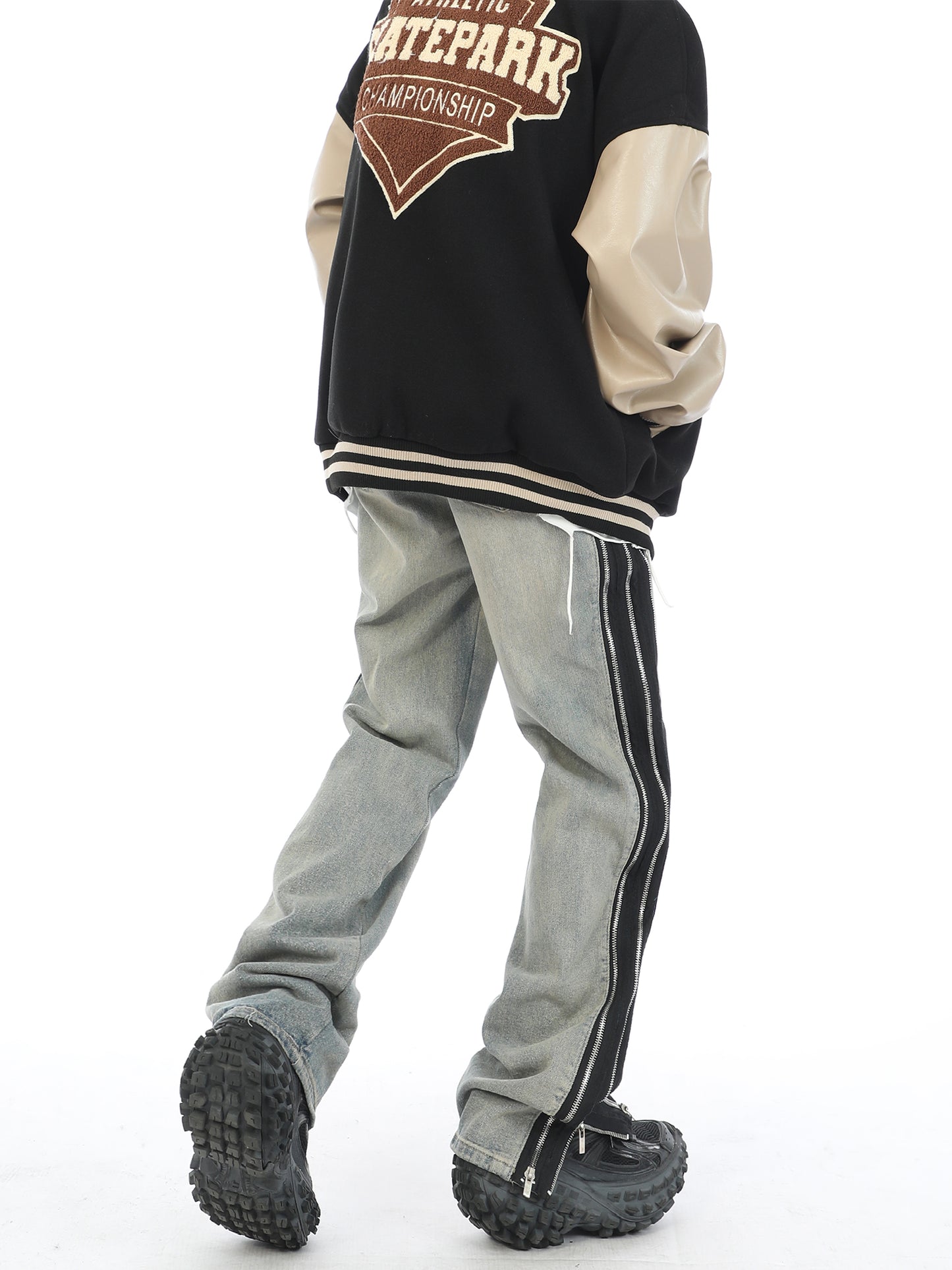 Contrast Zipper Side Seam Jeans