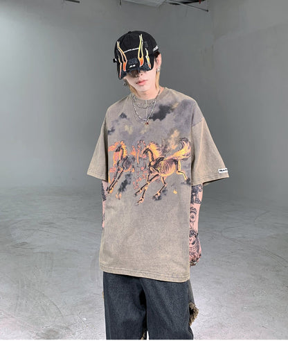 Goth Streetwear Death Horse Graphic T-Shirt