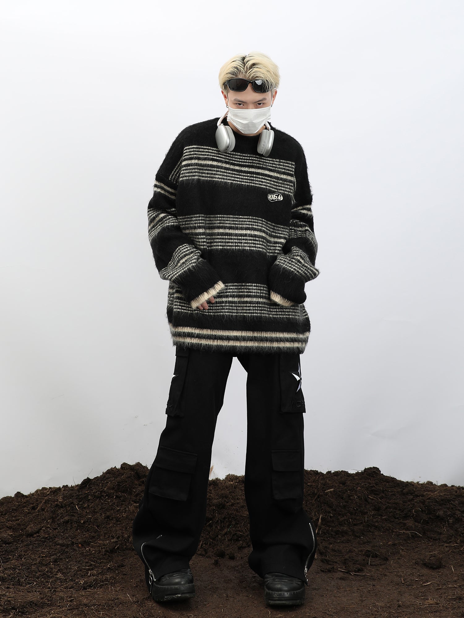 90's Grunge Striped Mohair Blend Sweater