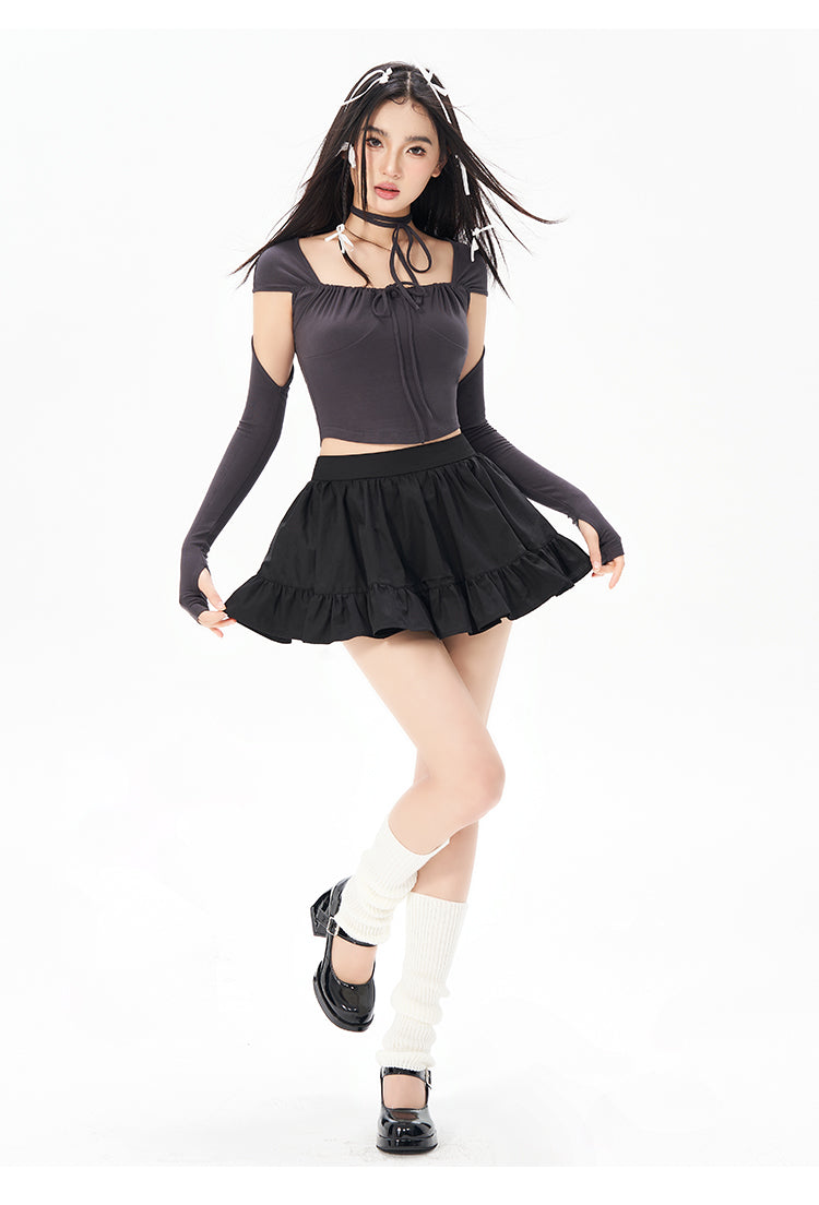 Square Neck Ballet Top with Sleeves