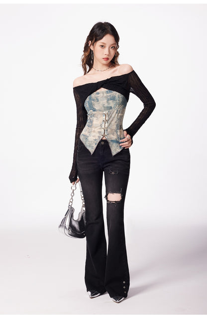 Off Shoulder Bodice Long Sleeve Top