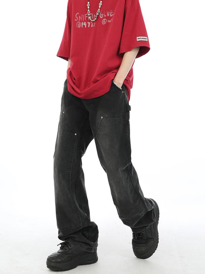 Black Washed Straight Leg Jeans