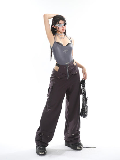 Hip Cutout Studded Cargo Pants
