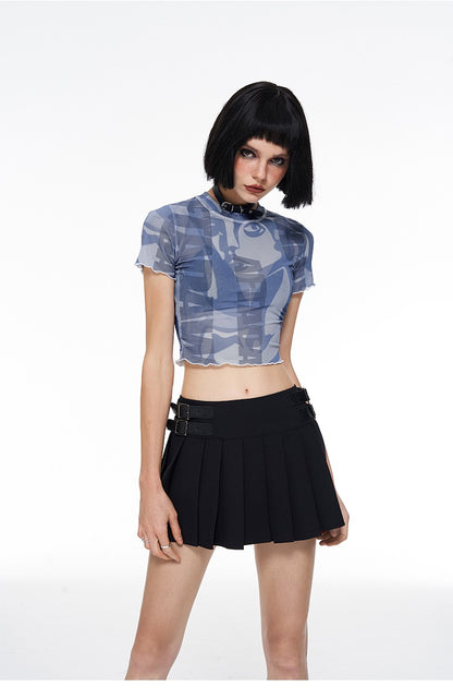 Abstract Mesh Cropped Tee