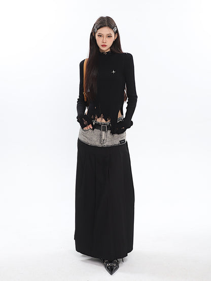 Destroyed Ribbed Long Sleeve Top
