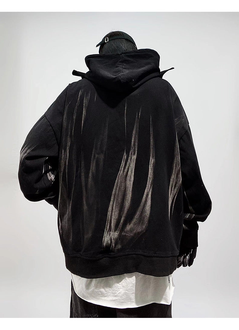Techwear Wrapped Neck Graffiti Paint Hoodie
