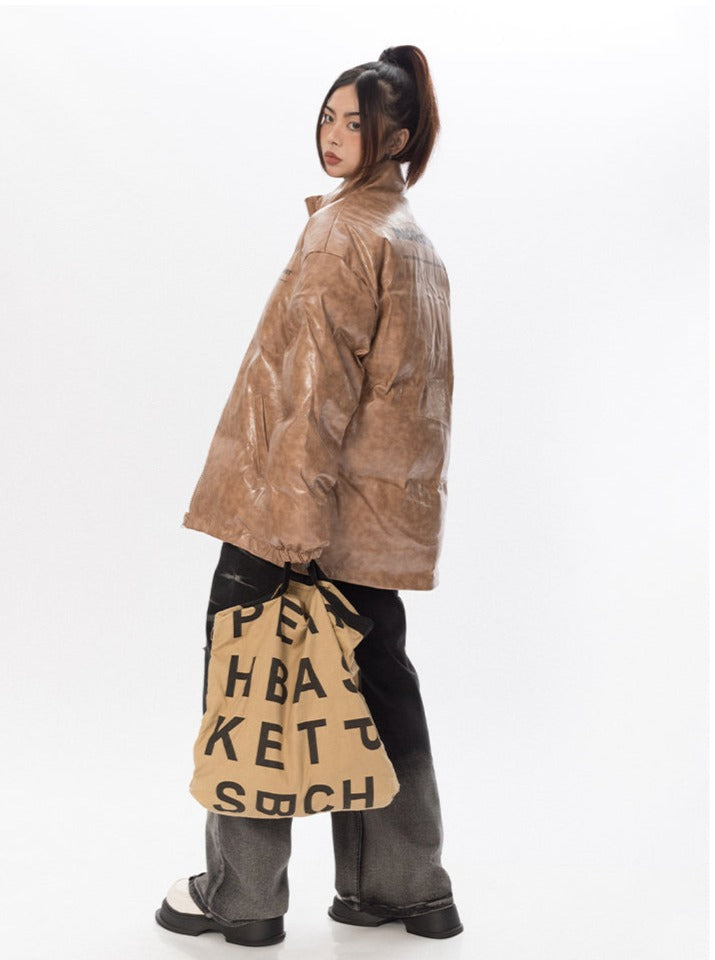 Faux Leather Puffer Jacket