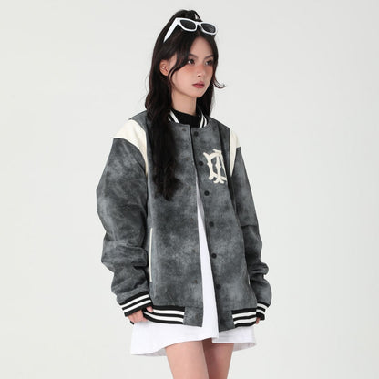Additive Faux Leather Varsity Jacket