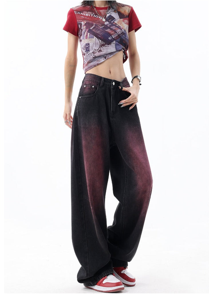 Pink Distressed Baggy Jeans