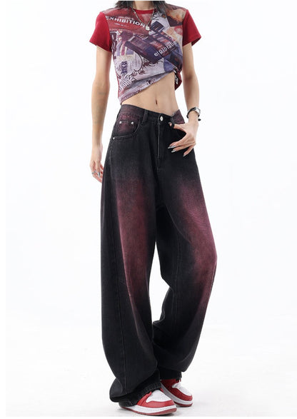 Pink Distressed Baggy Jeans