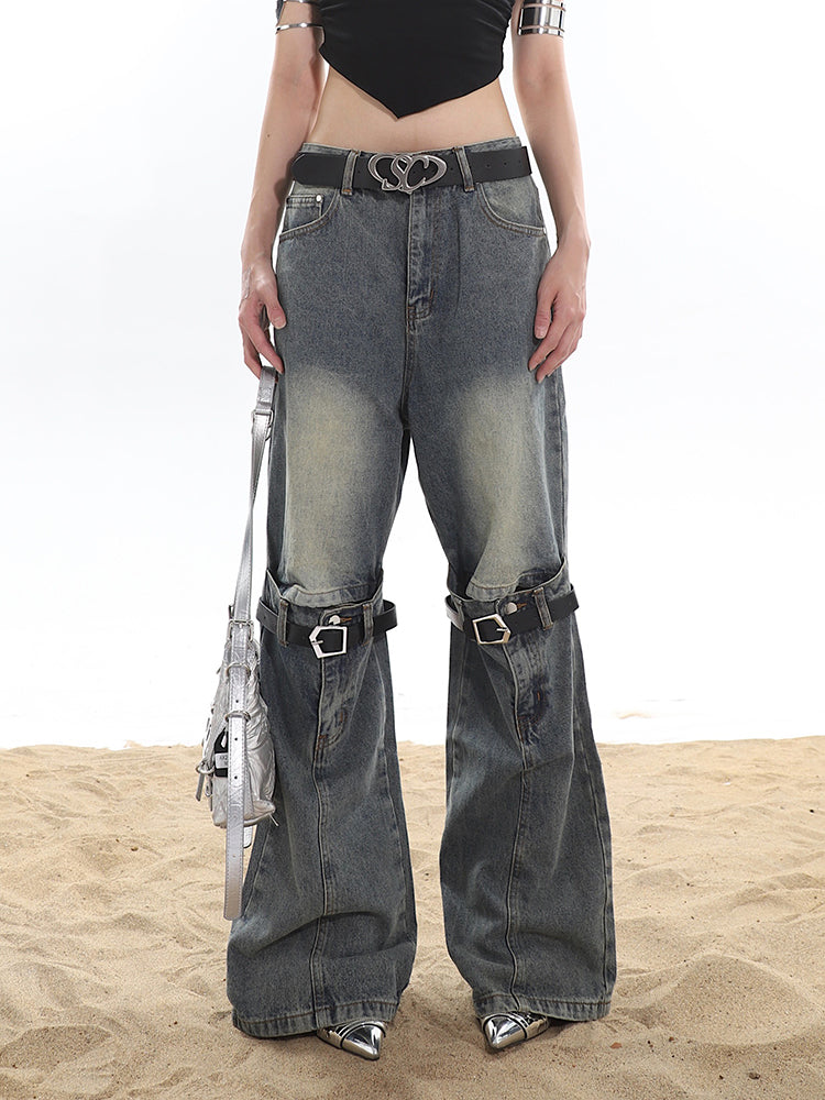 Buckle Knee Distressed Jeans – LATENITEX