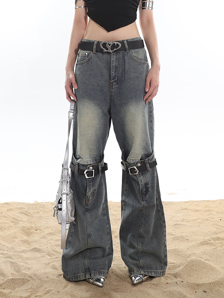 Buckle Knee Distressed Jeans