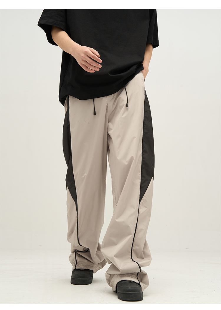 Streetwear tan Contrast Wide Leg Track Pants
